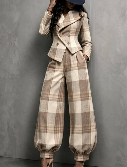 Plaid Blazer & Balloon Pants Matching Set