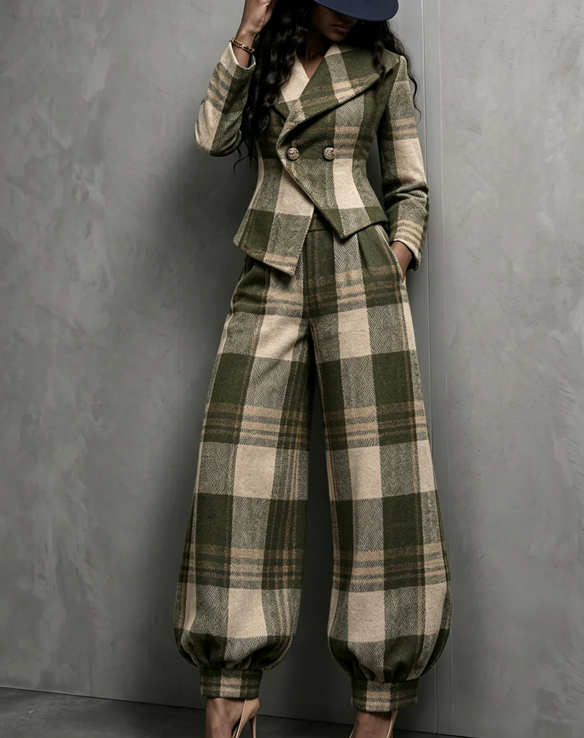 Plaid Blazer & Balloon Pants Matching Set