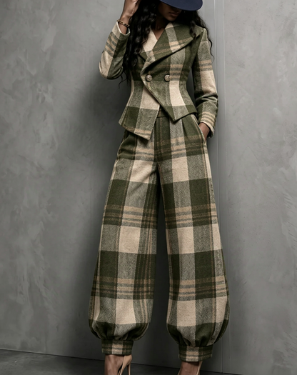 Plaid Blazer & Balloon Pants Matching Set