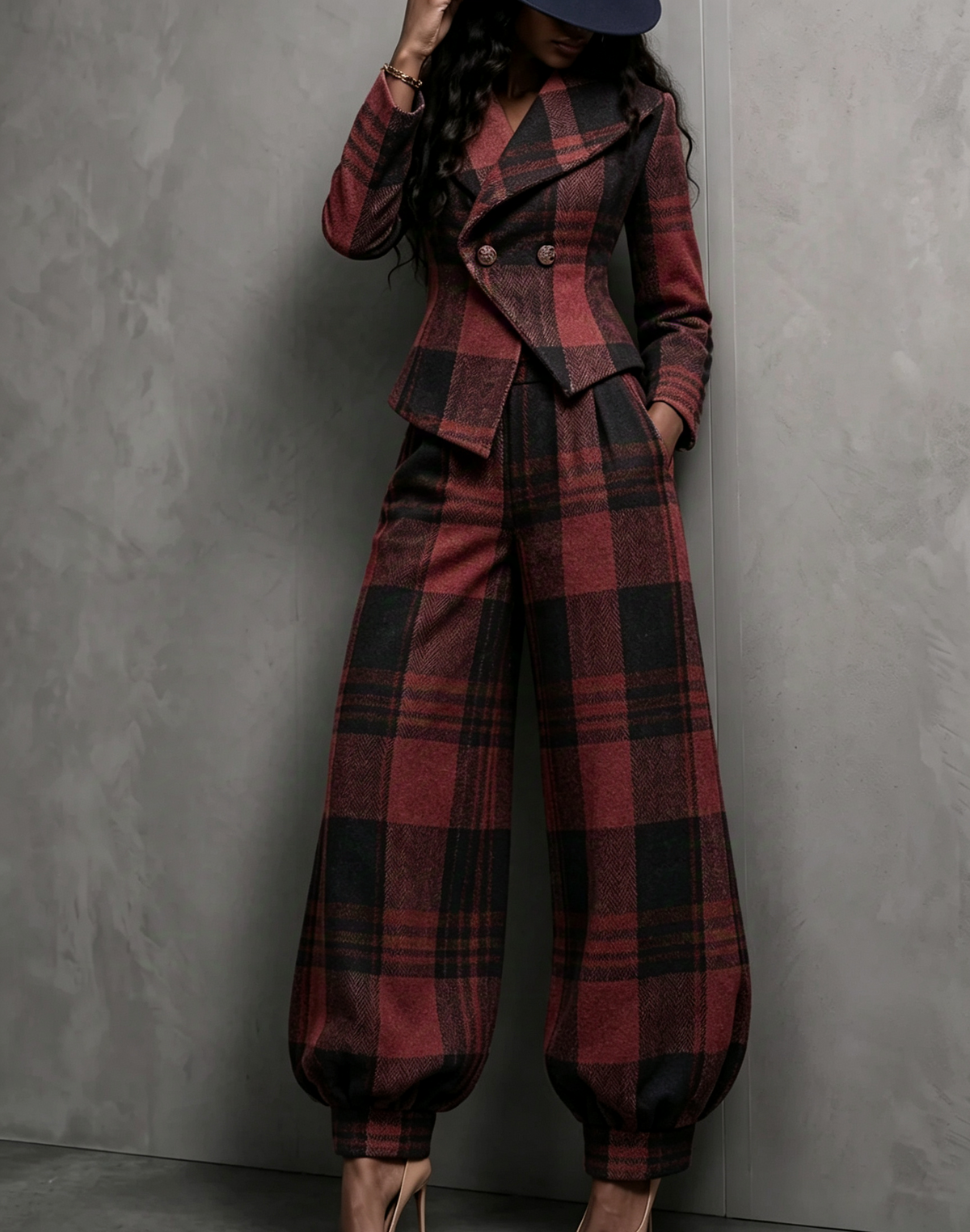 Plaid Blazer & Balloon Pants Matching Set