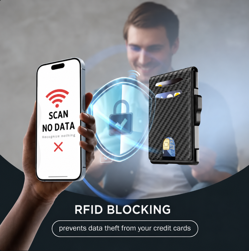 🔥Minimalist Pop-Up Wallet for Men – RFID Blocking Aluminum Card Holder with Cash Slot, ID Window & Leather Front Pocket