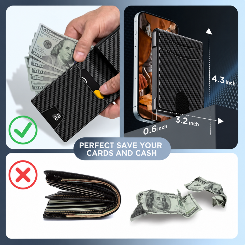 🔥Minimalist Pop-Up Wallet for Men – RFID Blocking Aluminum Card Holder with Cash Slot, ID Window & Leather Front Pocket