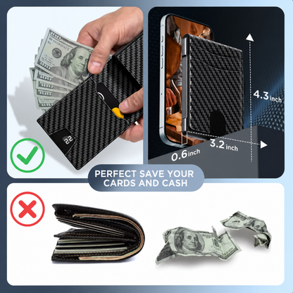 🔥Minimalist Pop-Up Wallet for Men – RFID Blocking Aluminum Card Holder with Cash Slot, ID Window & Leather Front Pocket