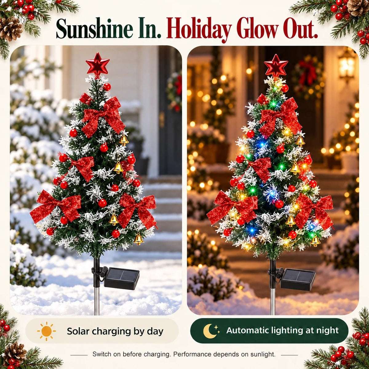 Solar Christmas Tree Garden Lights - 4 Pack