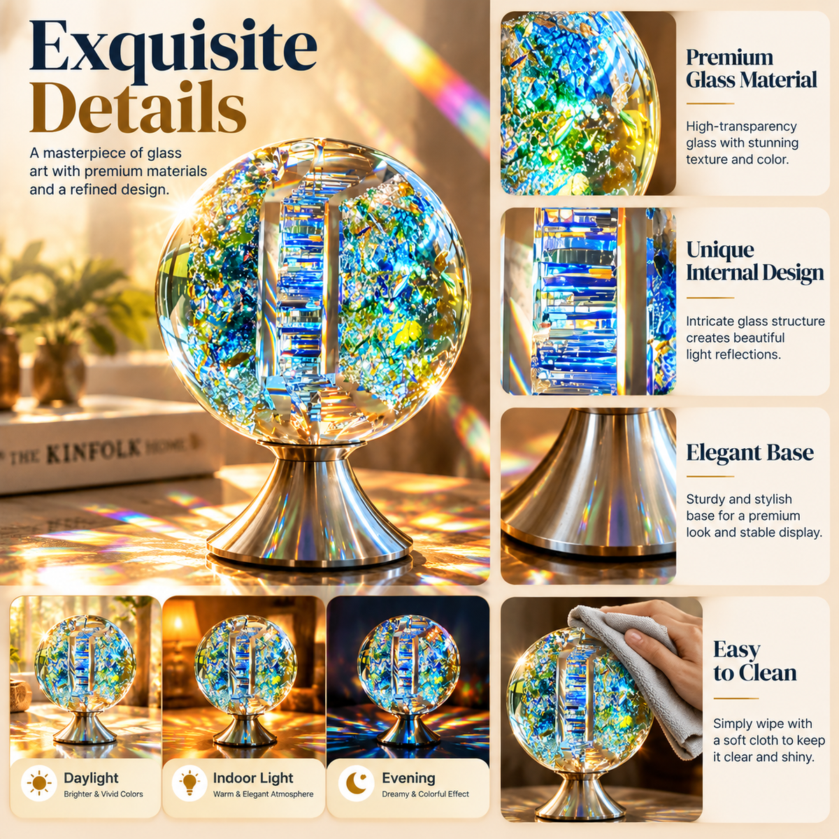 🌈 Optical Glass Light Sculpture – Rainbow Reflection Home Decor ✨