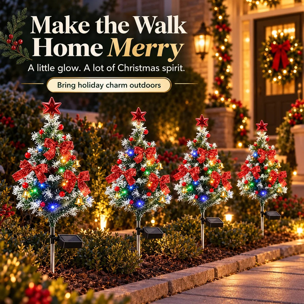 Solar Christmas Tree Garden Lights - 4 Pack