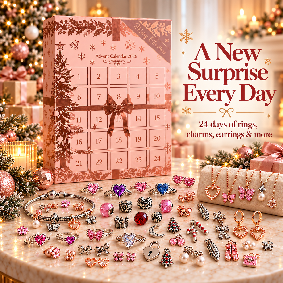 🎀 24-Day Jewelry Advent Calendar – Daily Mystery Charms & Holiday Surprises ✨🎄 4