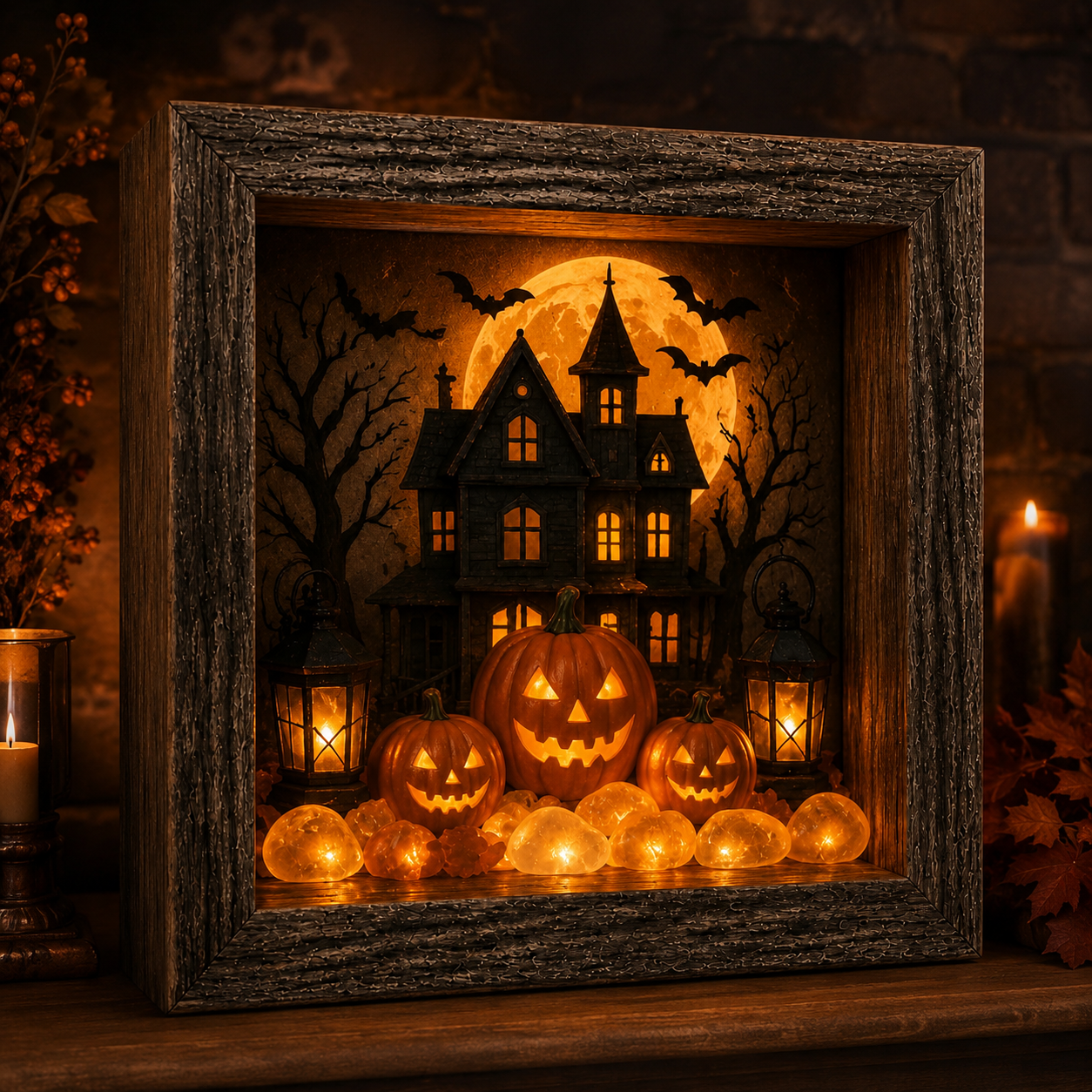 🎃DIY Lighted Halloween Shadow Box Kit – Warm LED Fall Decor & Easy Seasonal Craft