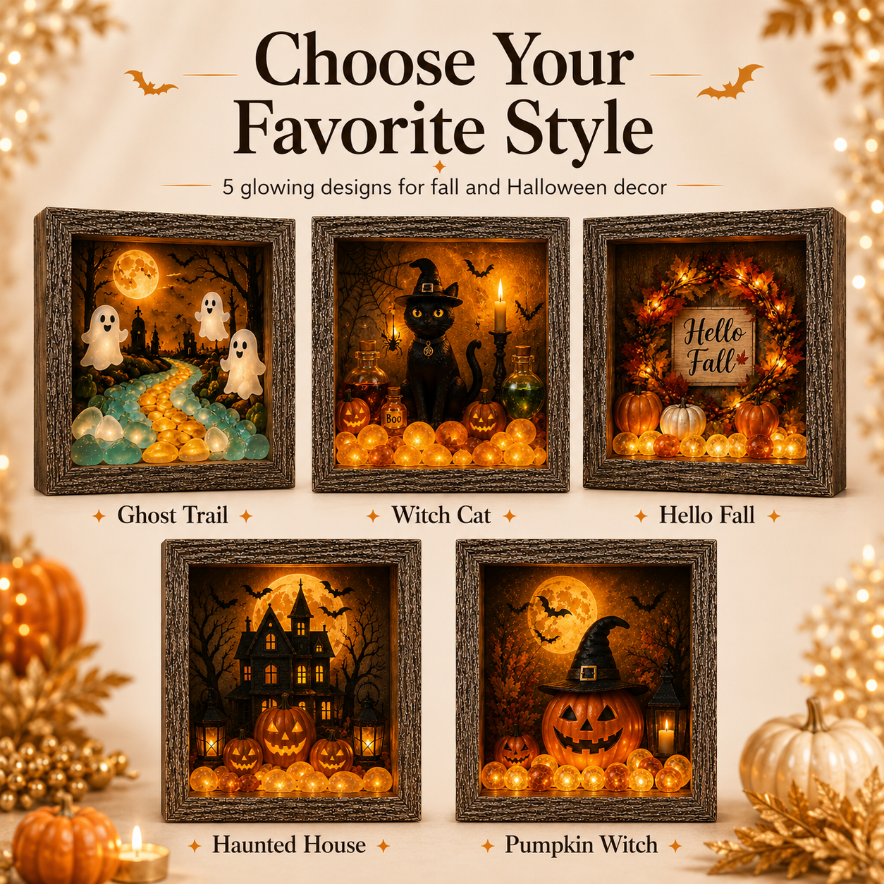 🎃DIY Lighted Halloween Shadow Box Kit – Warm LED Fall Decor & Easy Seasonal Craft