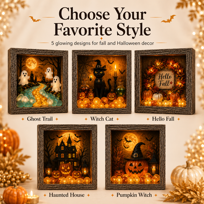 🎃DIY Lighted Halloween Shadow Box Kit – Warm LED Fall Decor & Easy Seasonal Craft