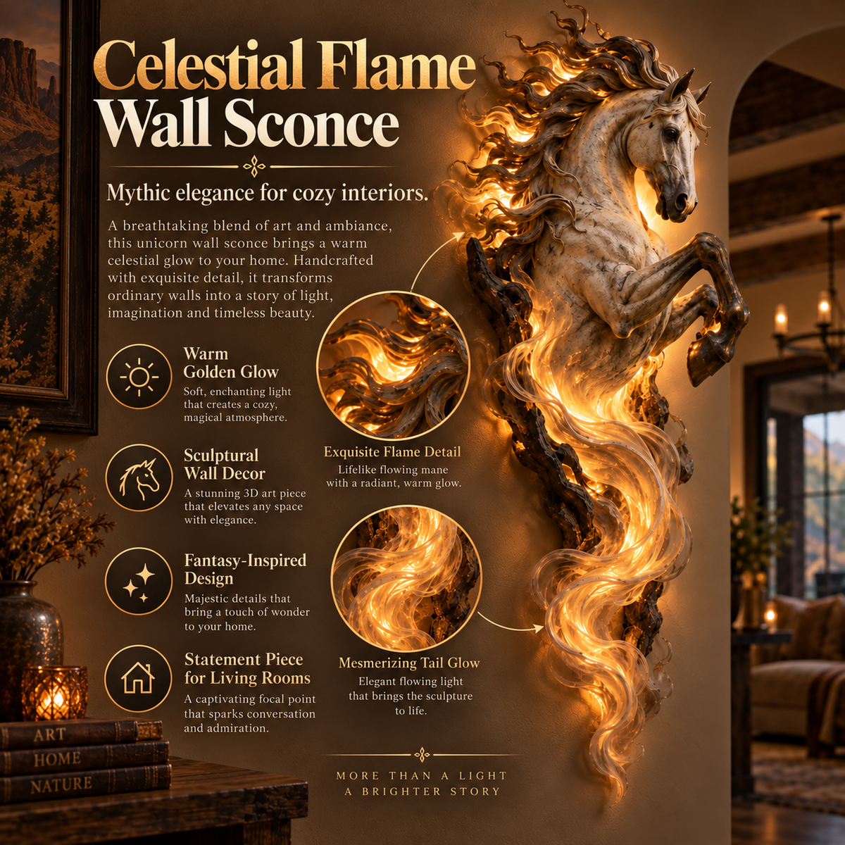 🔥Last Day 49% OFF -🐎 Emberlight Rearing Horse Wall Sculpture | Illuminated 3D Decor