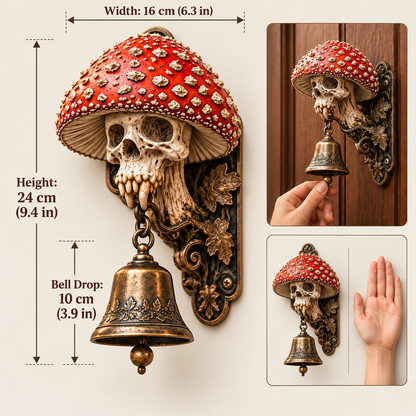 💀🍄 Skullcap Guardian – Gothic Mushroom Skull Door Bell with Vintage Bronze Chime