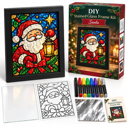 🎄🎨Beginner-Friendly Christmas Stained Glass-Style Frame Kit | 8 Festive Designs with Pens, Foil & Frame (✨Buy 2 Free Shipping)