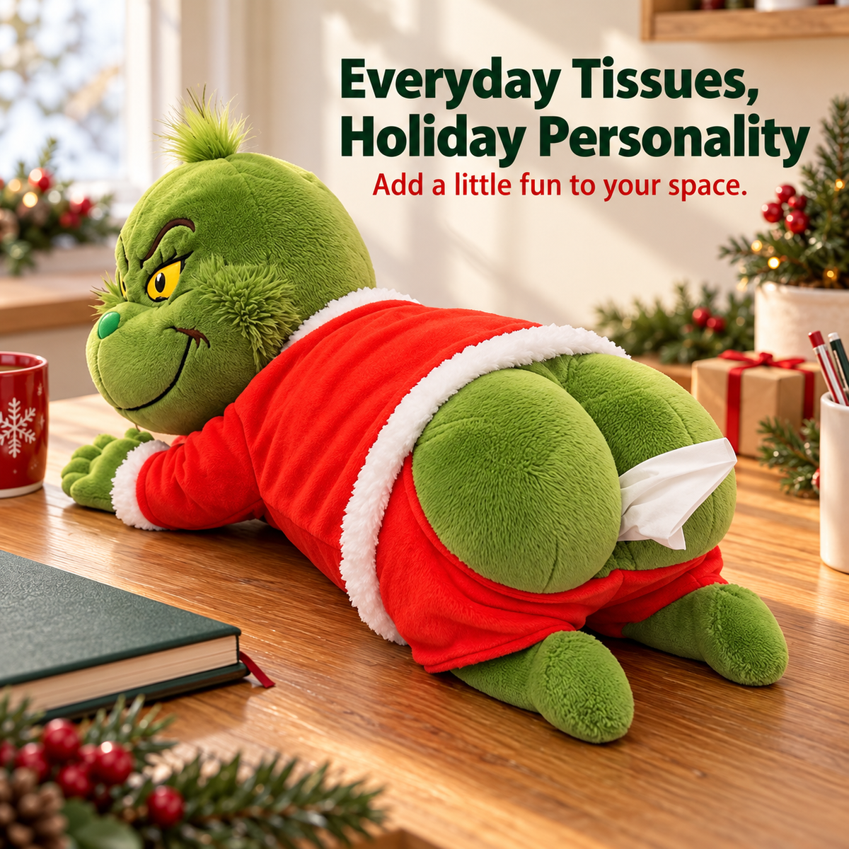 Grinch Plush Tissue Box Cover – Christmas Novelty Holder – image 9