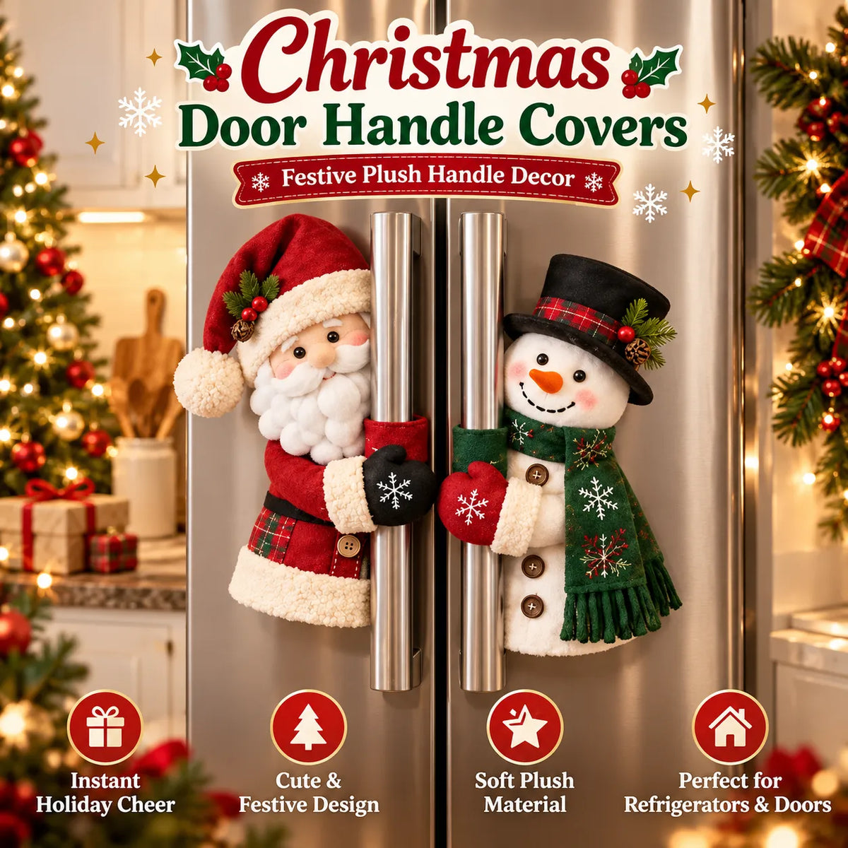 Santa & Snowman Plush Christmas Door Handle Covers