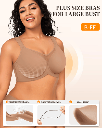 💐Women's Elegant Sheer Full Coverage Minimizer Bra ✨ Plus Size for Large Busts | No Digging, No Spillage & Ultra Comfy