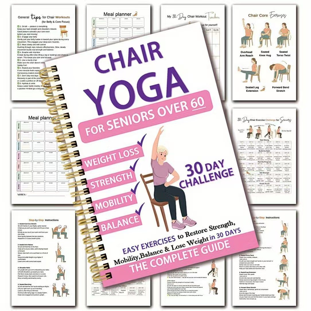 🔥30-Day Chair Yoga Weight Loss Spiral-Bound Notebook & Step-by-Step Exercise Guide - At-Home Fitness Journal