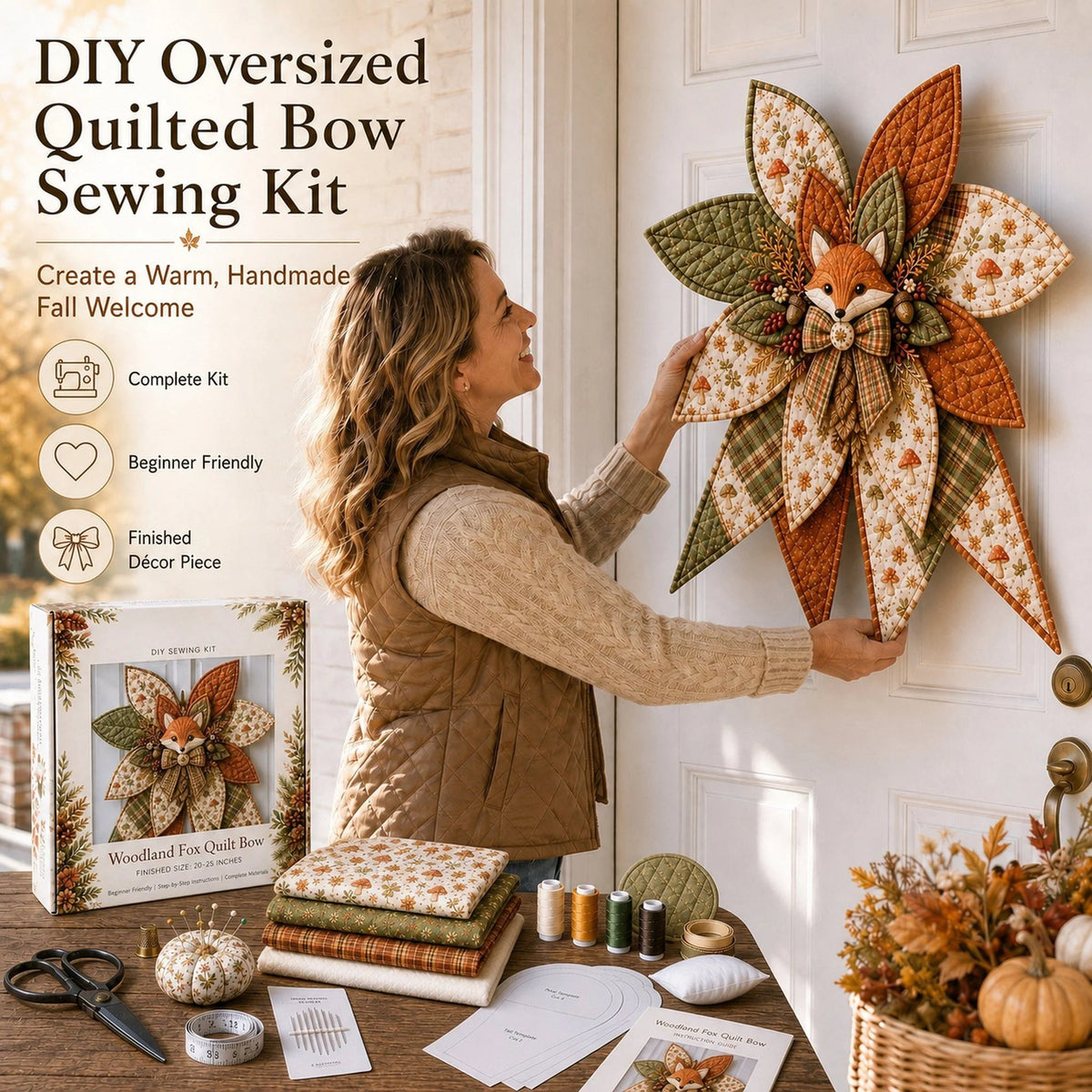 🔥LAST DAY 50% OFF - 🎀 Beginner-Friendly Oversized Quilted Bow Sewing Kit