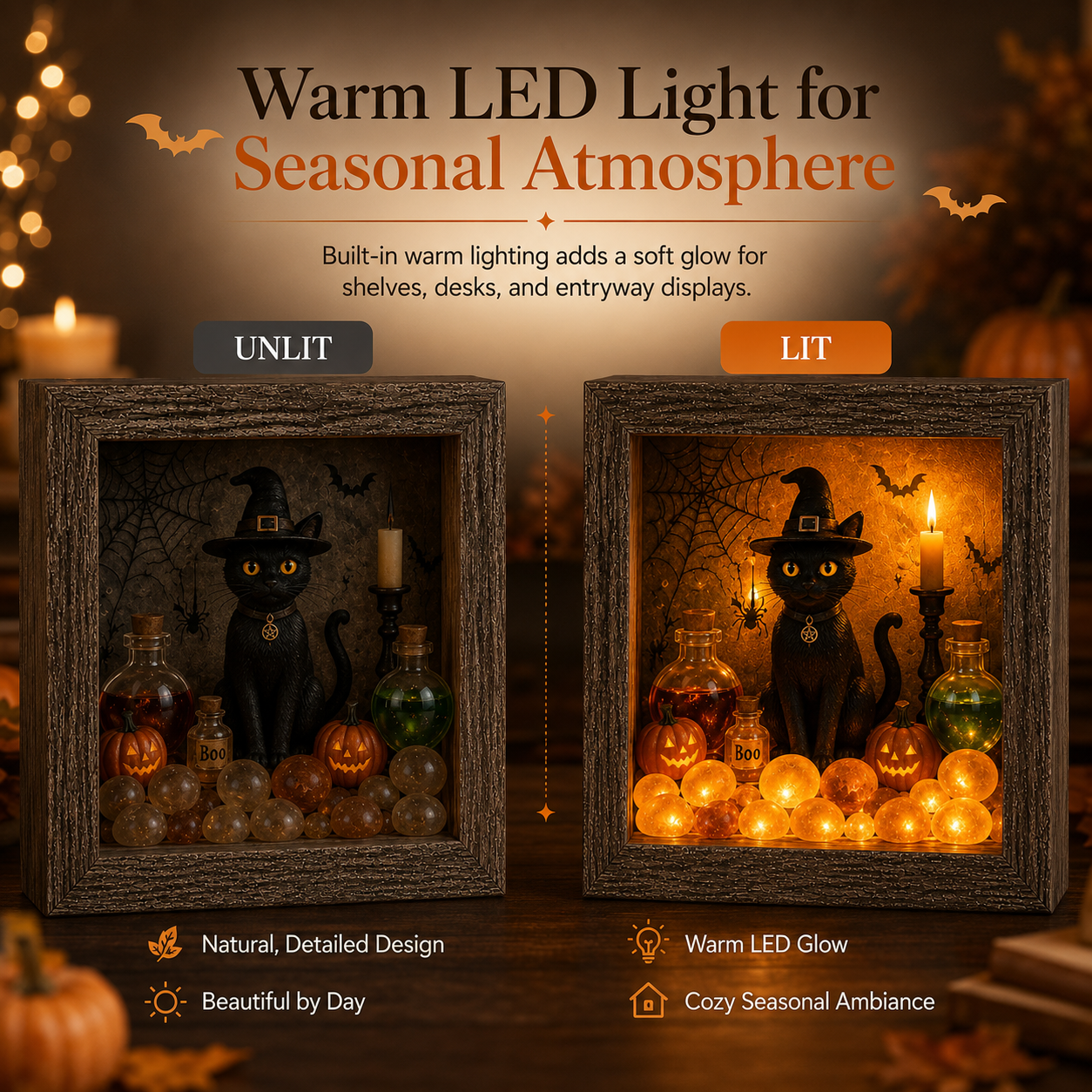 🎃DIY Lighted Halloween Shadow Box Kit – Warm LED Fall Decor & Easy Seasonal Craft