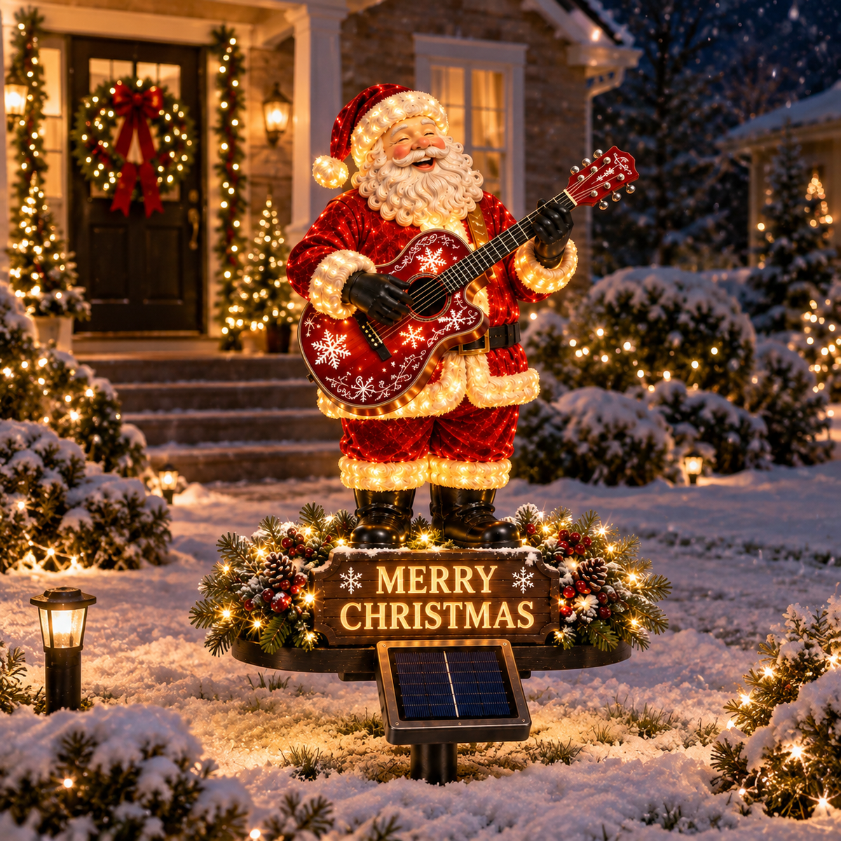 🔥50% Off Last Day✨🎅 Light-Up Guitar Santa Christmas Yard Decoration🎸 – Festive Outdoor Holiday Display 🎄✨