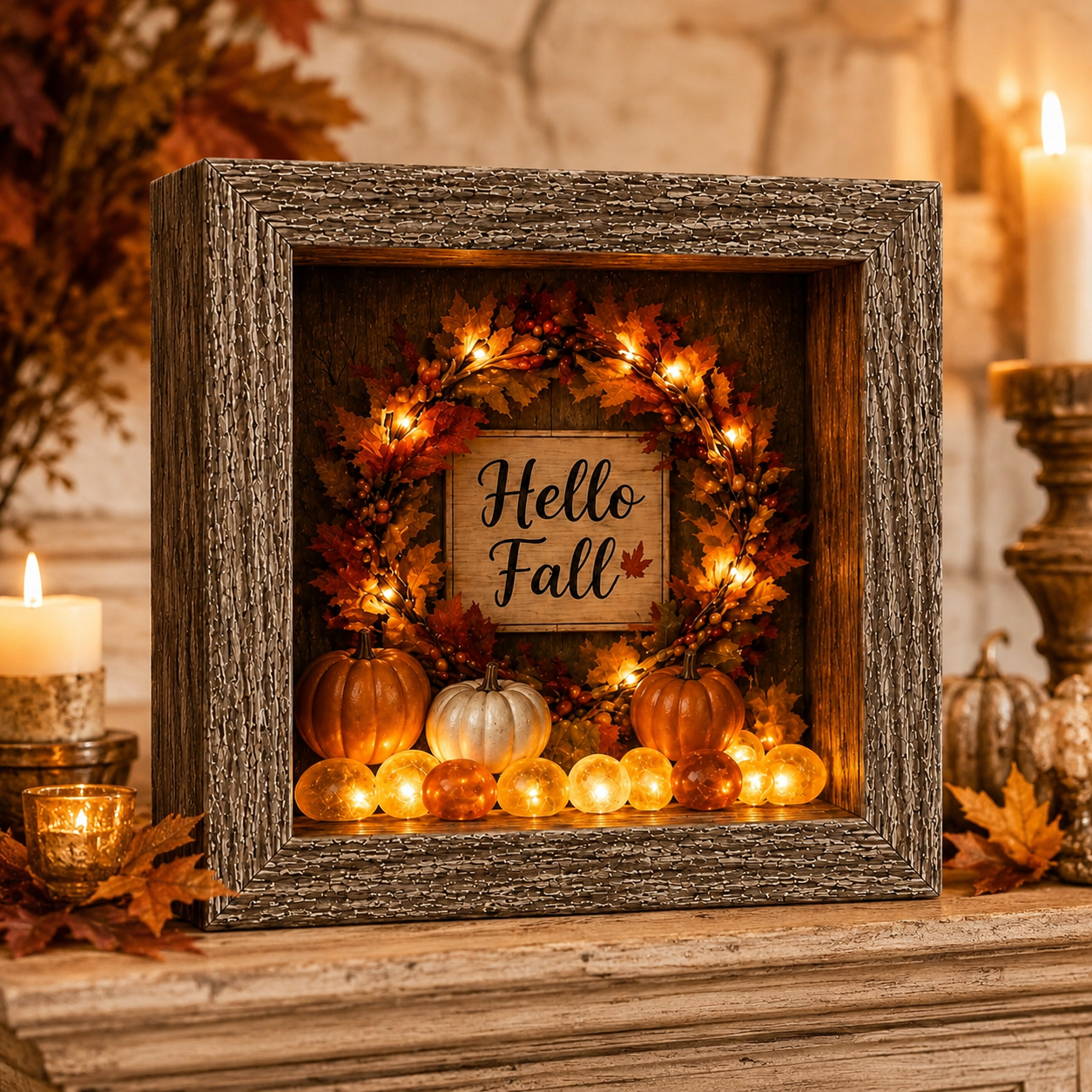 🎃DIY Lighted Halloween Shadow Box Kit – Warm LED Fall Decor & Easy Seasonal Craft