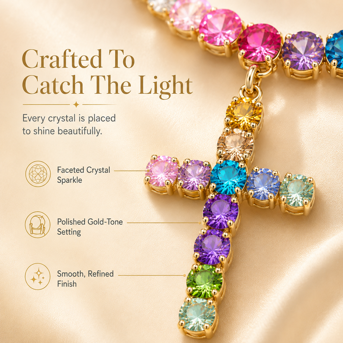 Colorful Crystal Cross Necklace – Sparkling Adjustable Statement Jewelry