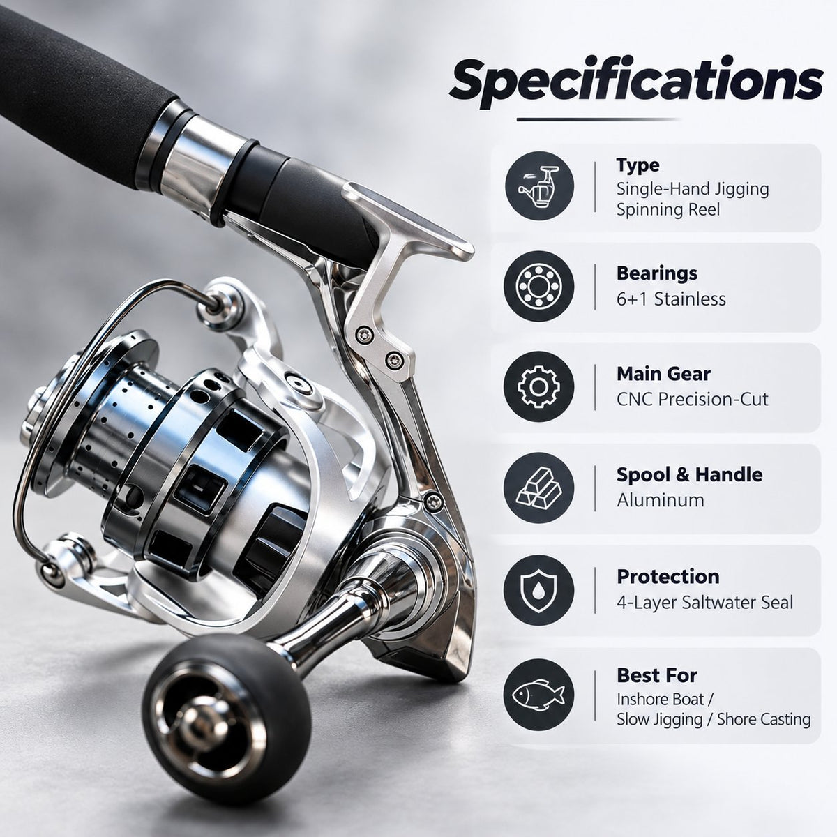 Single-Hand Jigging Fishing Reel with Thumb Lever – product view 10