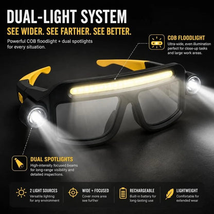 💡 Hands-Free LED Light Glasses | Wide Front Light + Focused Side Beams for DIY, Repairs, Fishing & Camping