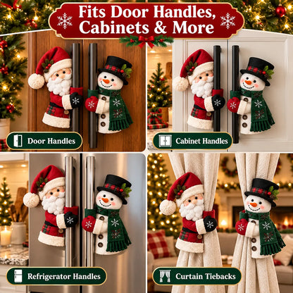 Santa & Snowman Plush Christmas Door Handle Covers