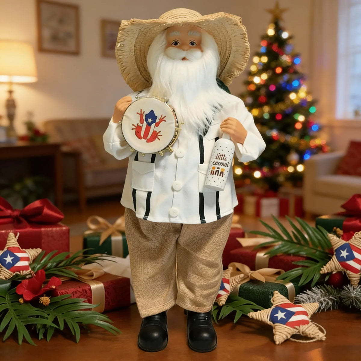 🎅Puerto Rican Santa Claus – Coquito & Tambor Holiday Decor🎶