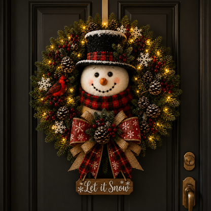 ✨✨Hot Sale 40% OFF⛄ Pre-Lit Snowman Christmas Wreath –  Bring Holiday Cheer to Every Door