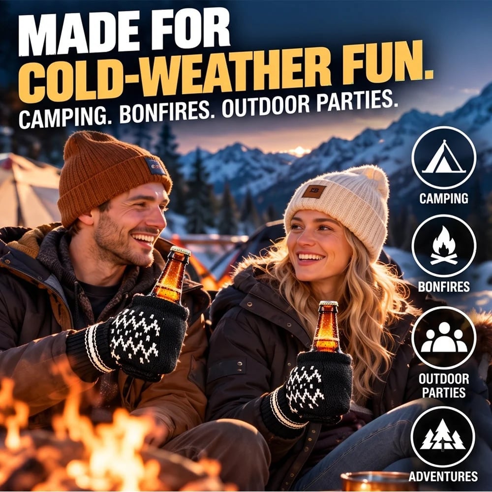 🏆Limited Time Sale 49% OFF⚡❄️Winter Knit Beer Bottle Gloves｜Striped Drink Cooler Sleeve🍻