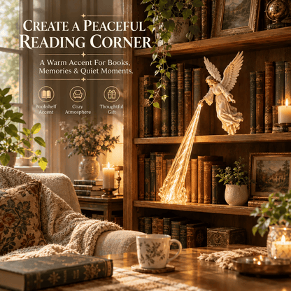 👼🎁 Celestial Guardian – Angel Light Beam Bookshelf Decor