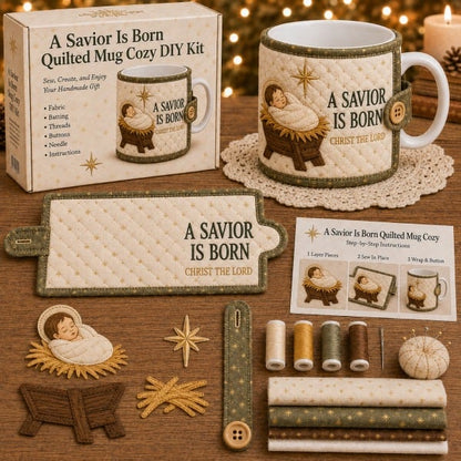 ⏳ Last Day 49% OFF – ✝️ Beginner-Friendly Christmas Faith Mug Cozy Sewing Kit | 6 Christian-Inspired Designs with Fabric Pieces, Batting, Appliqué, Thread, Buttons, Needle & Step-by-Step Guide Included 💕
