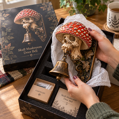 💀🍄 Skullcap Guardian – Gothic Mushroom Skull Door Bell with Vintage Bronze Chime