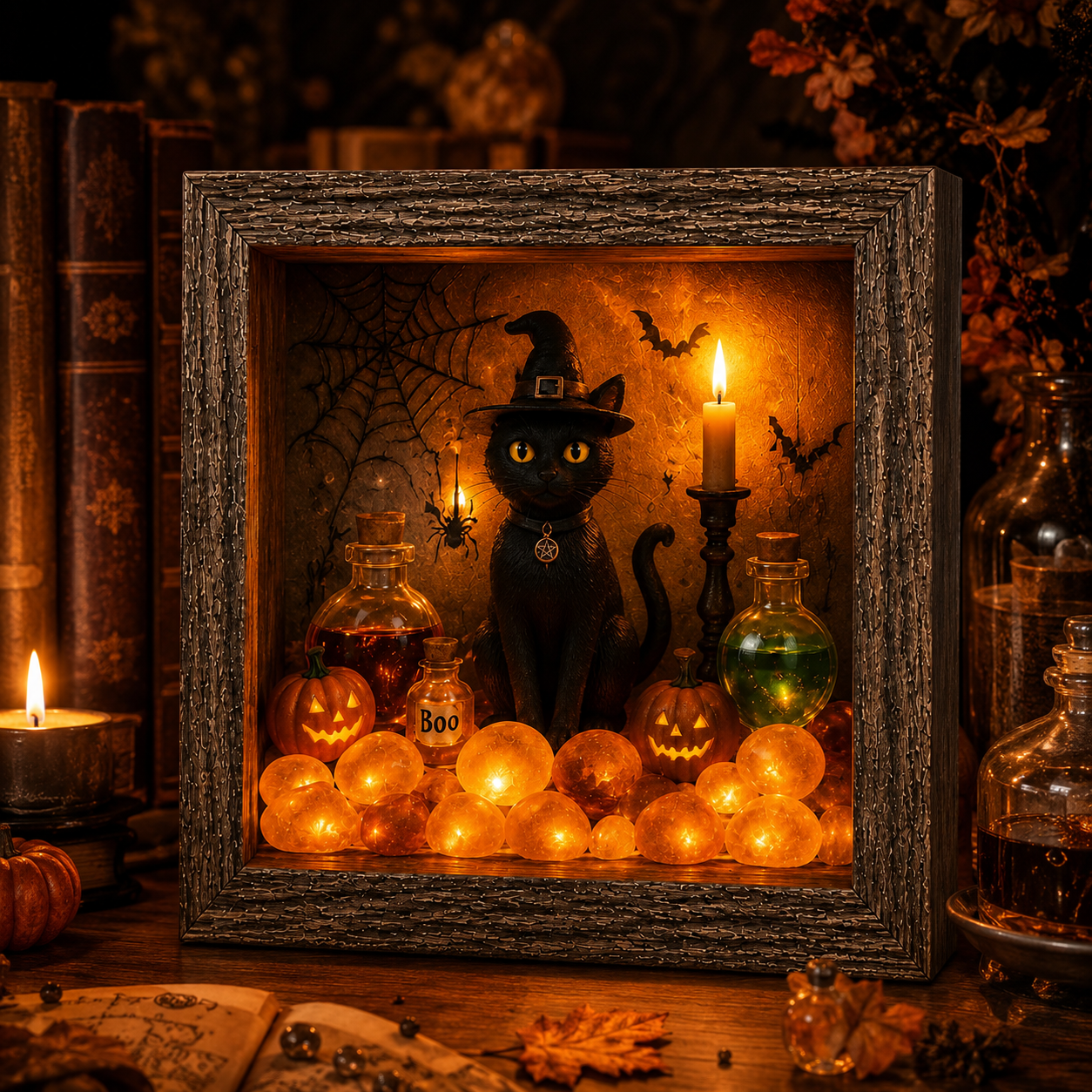 🎃DIY Lighted Halloween Shadow Box Kit – Warm LED Fall Decor & Easy Seasonal Craft