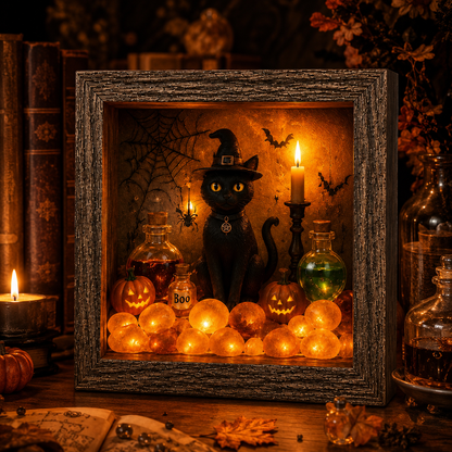 🎃DIY Lighted Halloween Shadow Box Kit – Warm LED Fall Decor & Easy Seasonal Craft