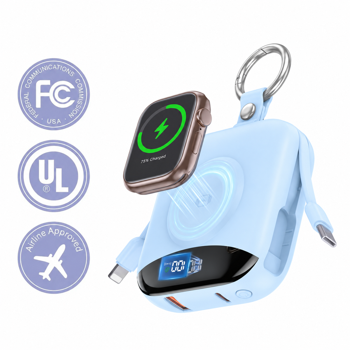 🔥10000mAh Portable Charger Power Bank with Built-in Cables Travel Keychain Battery Pack