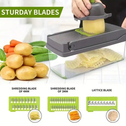 [Vegetable Slicer] 16-In-1 Vegetable Chopper, Professional Onion Chopper, Multi-Functional Food Chopper, Kitchen Vegetable Slicer And Dicer, Vegetable Chopper With 8 Blades, Carrot Chopper With Container Father Gift
