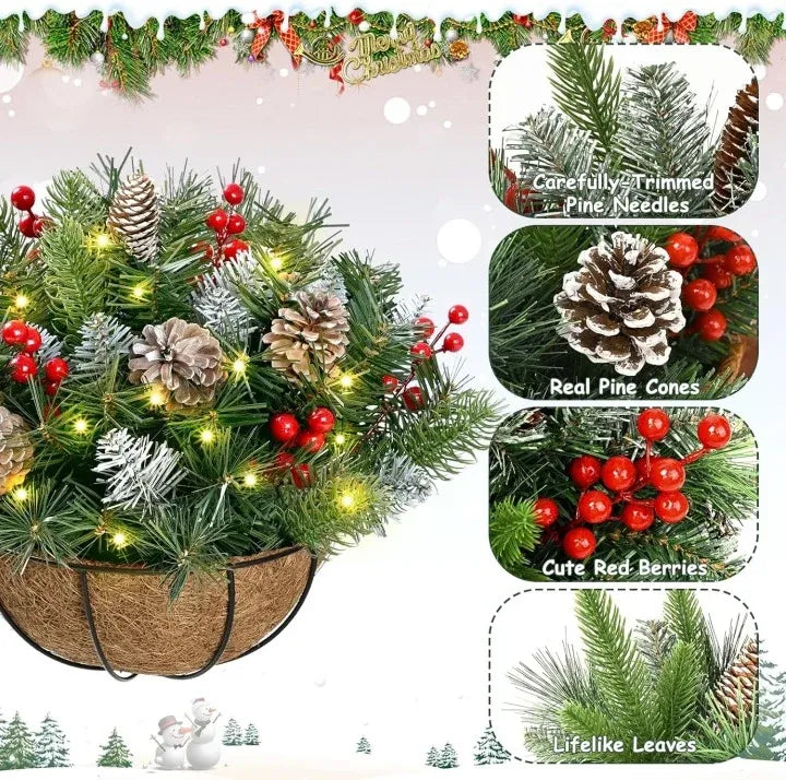 🔥Christmas Hot Sale🏆-🎄Pre-Lit Artificial Christmas Hanging Basket