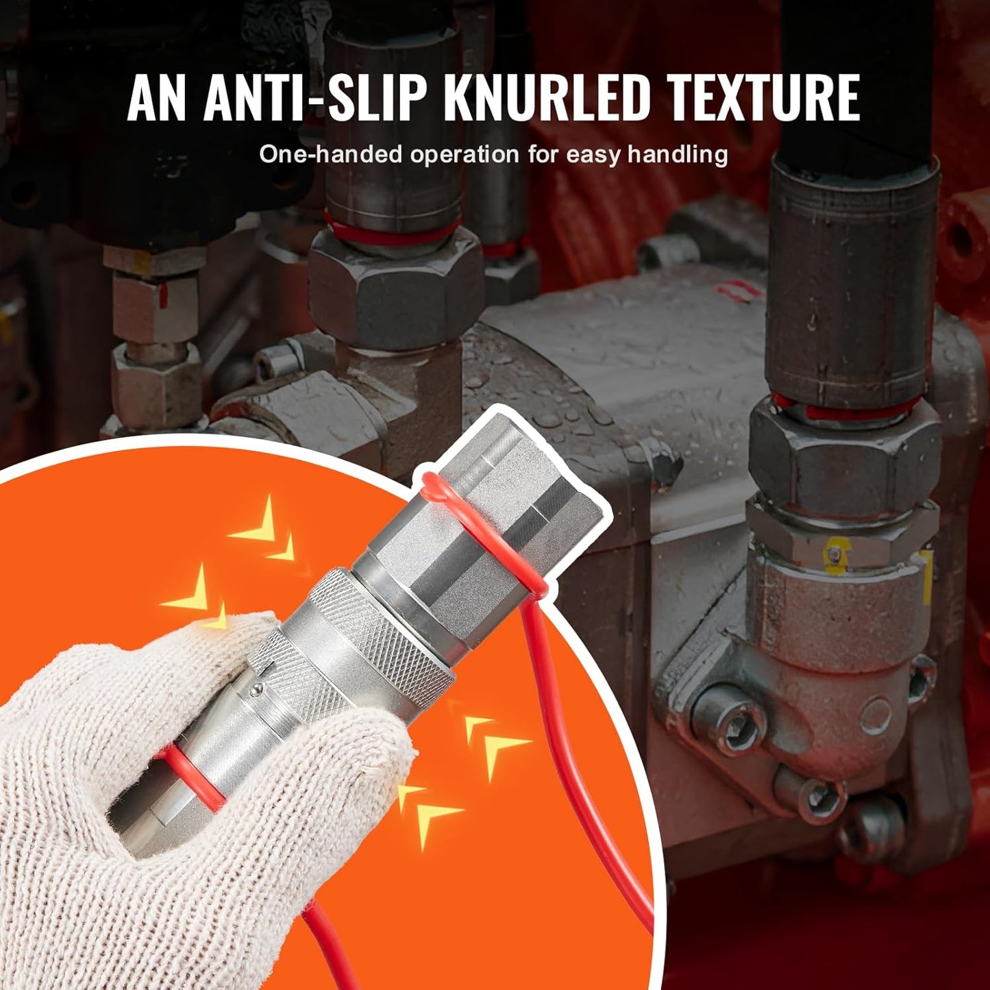 VEVOR 1/2" Flat Face Hydraulic Couplers, 1/2" NPT Skid Steer Hydraulic Quick Connect Couplers with 2 Dust Caps (ISO16028)