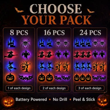 Halloween LED Wall Decor Lights, Peel & Stick Battery Powered Silhouette Stickers