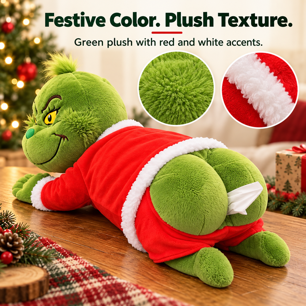 Grinch Plush Tissue Box Cover – Christmas Novelty Holder – image 2