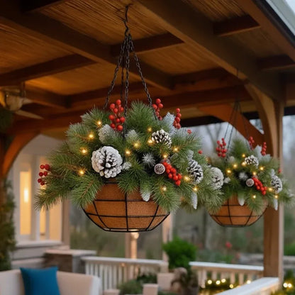 🔥Christmas Hot Sale🏆-🎄Pre-Lit Artificial Christmas Hanging Basket