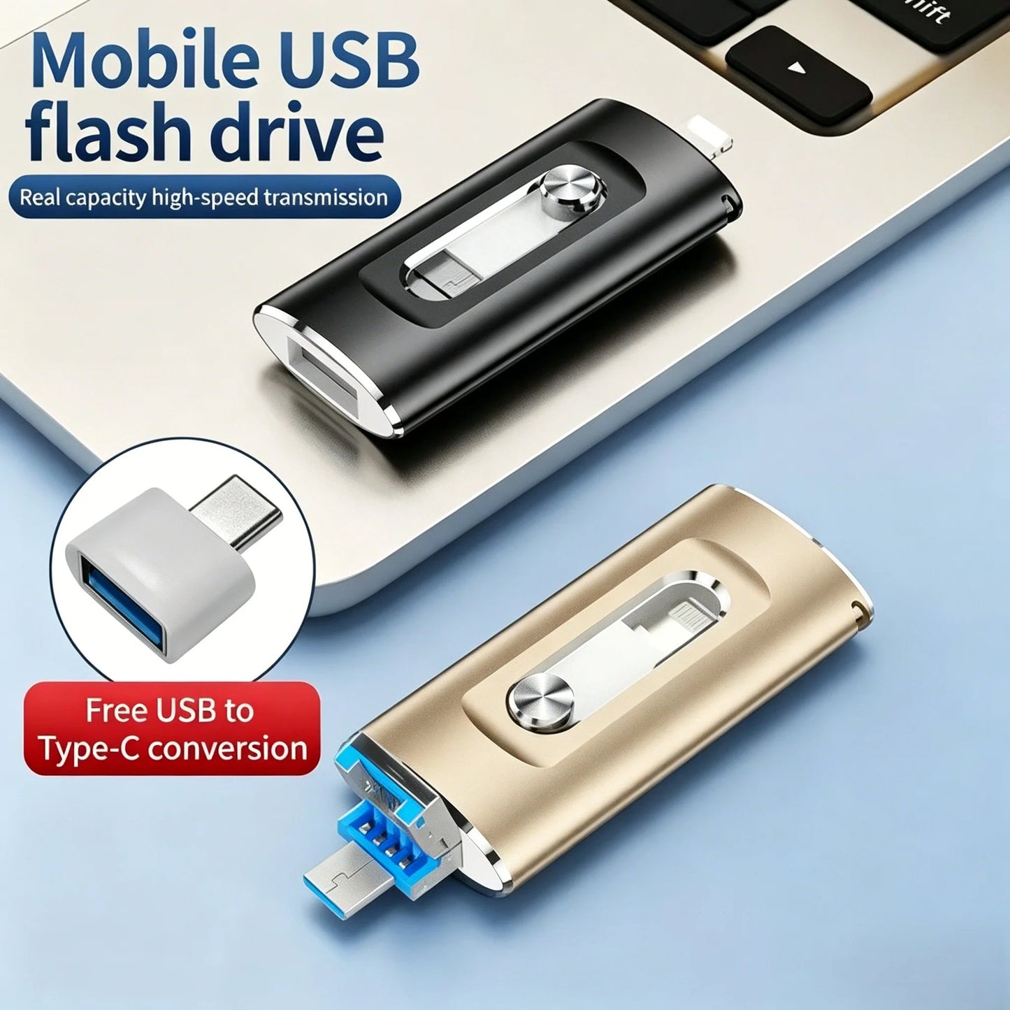 Portable 4-in-1 USB Flash Drive – Fast Photo Backup & Extra Storage for Phone, Tablet & Computer-RH