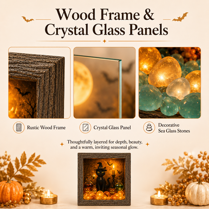 🎃DIY Lighted Halloween Shadow Box Kit – Warm LED Fall Decor & Easy Seasonal Craft