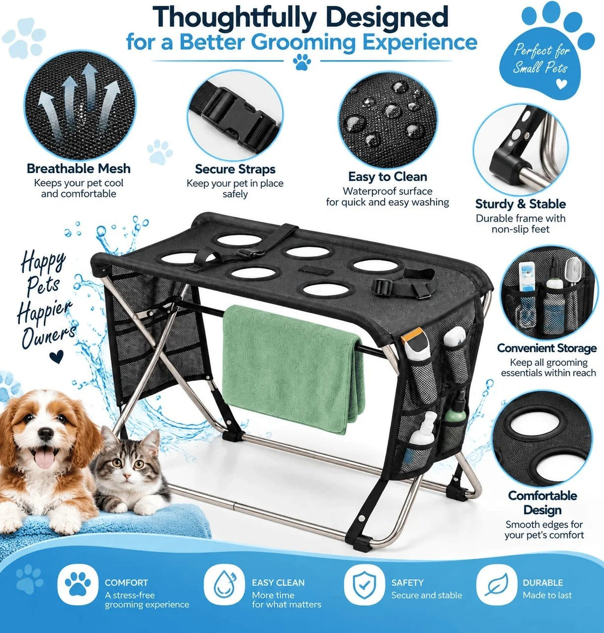 Folding Pet Grooming Hammock Quick Dry Mesh