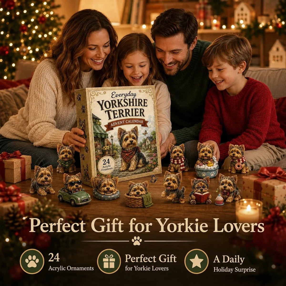 💥LAST DAY 49% OFF -✨Yorkshire Terrier 2D Advent Calendar – 24 Unique Yorkie Acrylic Ornaments & Daily Christmas Surprises