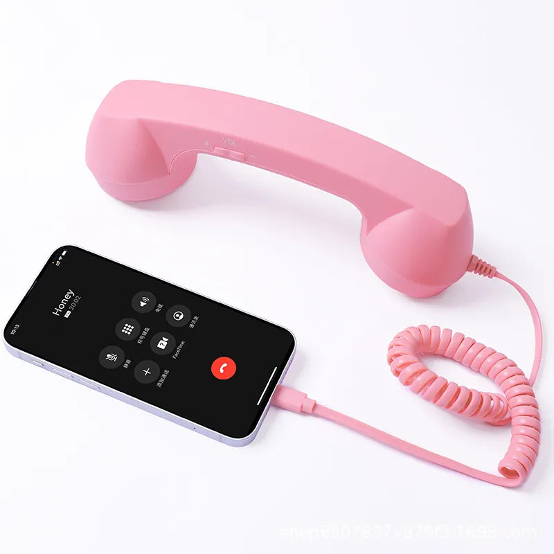 Retro Type-C Wired Phone Handset with Mic & Volume Control