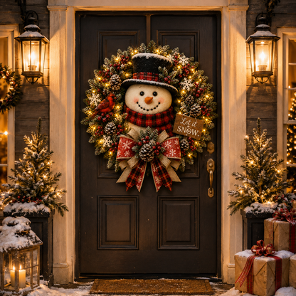✨✨Hot Sale 40% OFF⛄ Pre-Lit Snowman Christmas Wreath –  Bring Holiday Cheer to Every Door